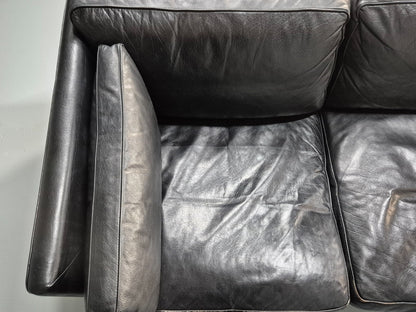 Mid Century Three Seater Sofa Vintage Danish Black Leather Retro EB10114 M3SS22