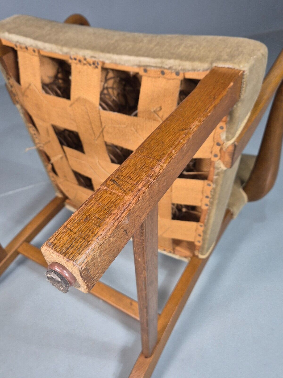 Vintage Danish Oak And Light Green Velour Elbow Chair EB8010 VDIN - UKDK FURNITURE