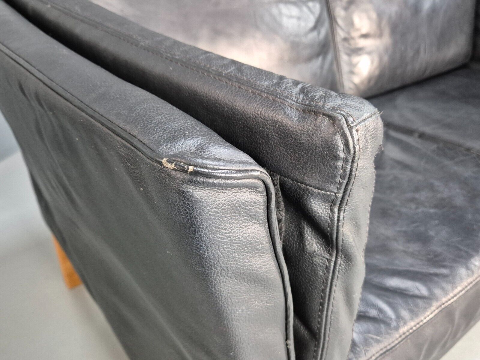 Vintage Danish 2 Seat Sofa Black Leather 1980s Retro MCM EB8618 M2SS - UKDK FURNITURE