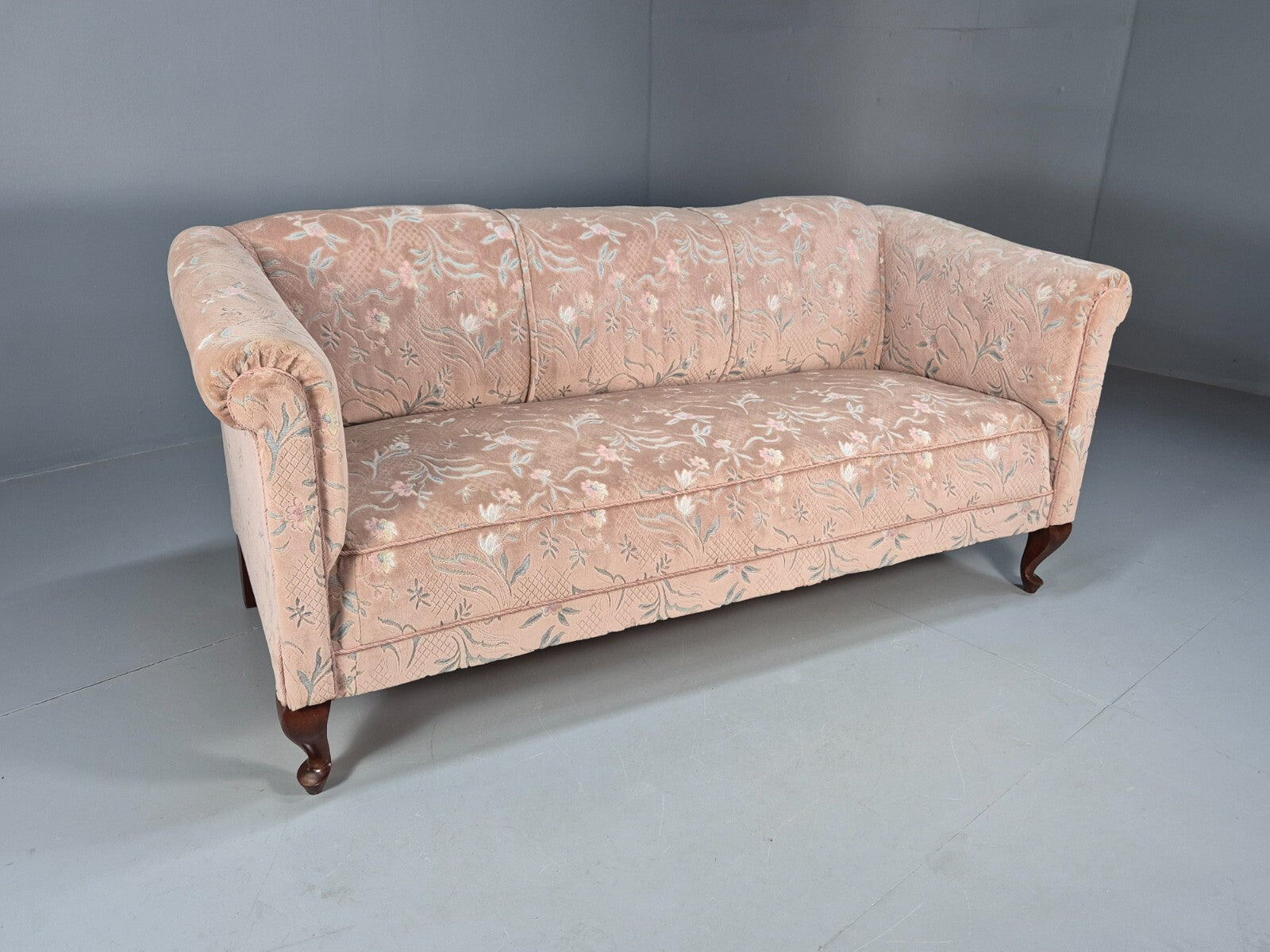 Vintage Danish Pink Cut Floral Velour Cottage Settee 1930s Antique EB9563 V3SS - UKDK FURNITURE