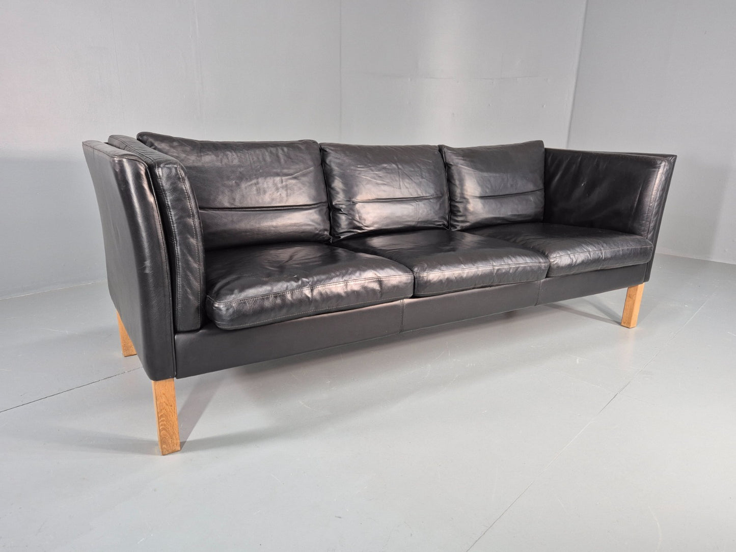 Vintage 3 Seat Sofa Danish Black Leather Mid Century Retro 1980s  EB10471 M3SS0