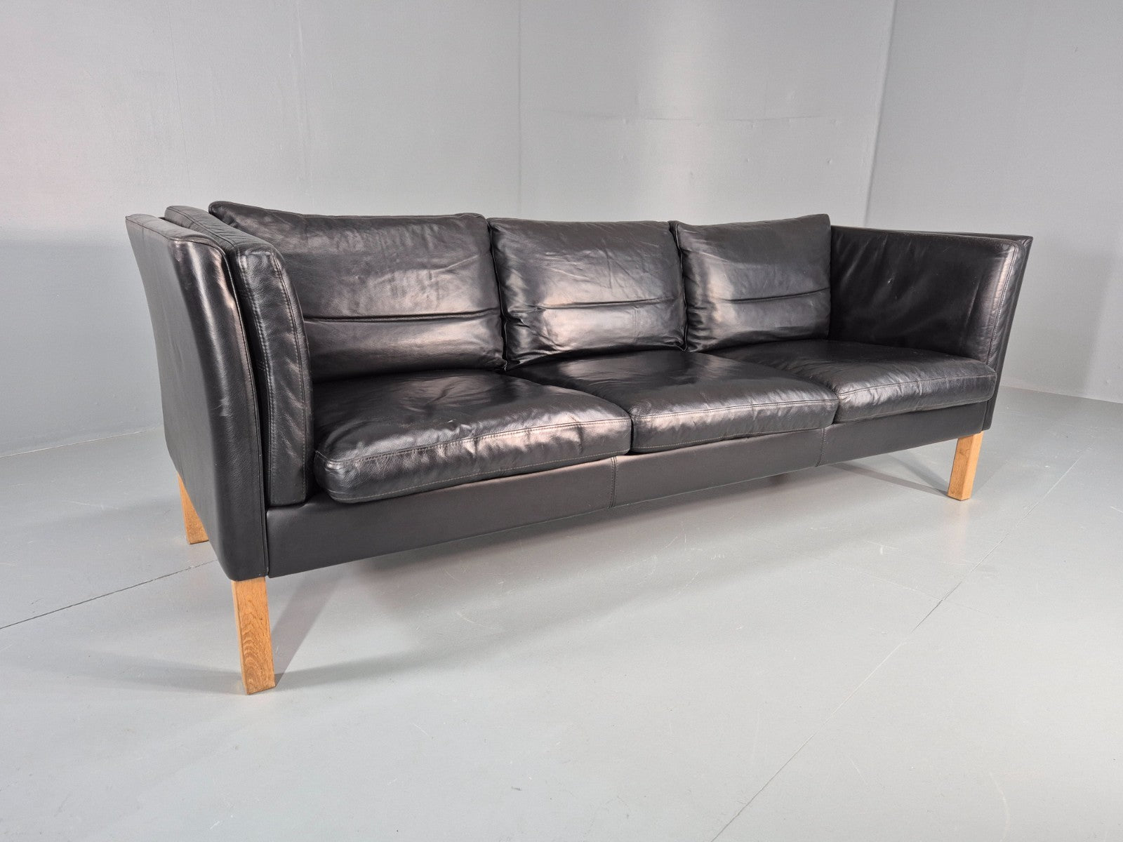 Vintage 3 Seat Sofa Danish Black Leather Mid Century Retro 1980s  EB10471 M3SS0