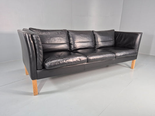Vintage 3 Seat Sofa Danish Black Leather Mid Century Retro 1980s  EB10471 M3SS0