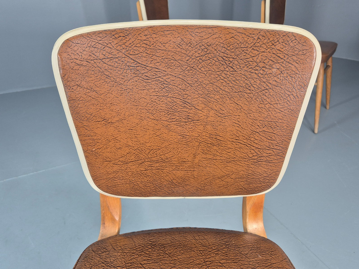 Vintage 1960s Dining Chairs - 3 In Brown Vinyl Beech Frames MCM EB10997 MDIN9