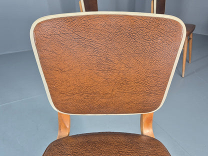 Vintage 1960s Dining Chairs - 3 In Brown Vinyl Beech Frames MCM EB10997 MDIN9
