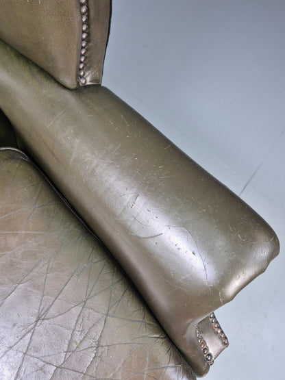 Vintage Wingback Leather Lounge Chair Queen Anne Style 1970s Retro EB11532 VLEA19