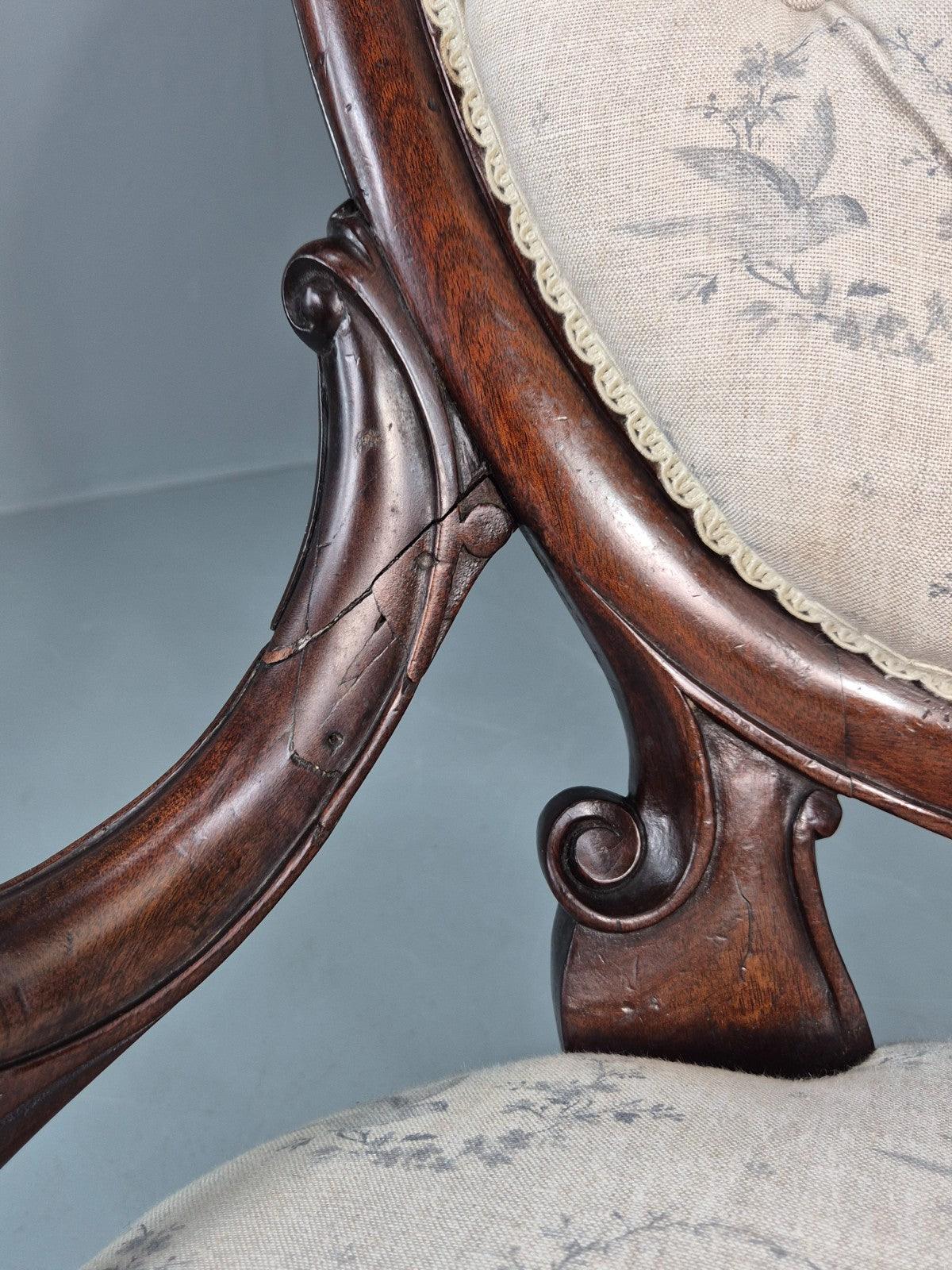 Victorian Balloon Back Nursing Chair Mahogany Carved Frame 1880s EB10989 VCAR11