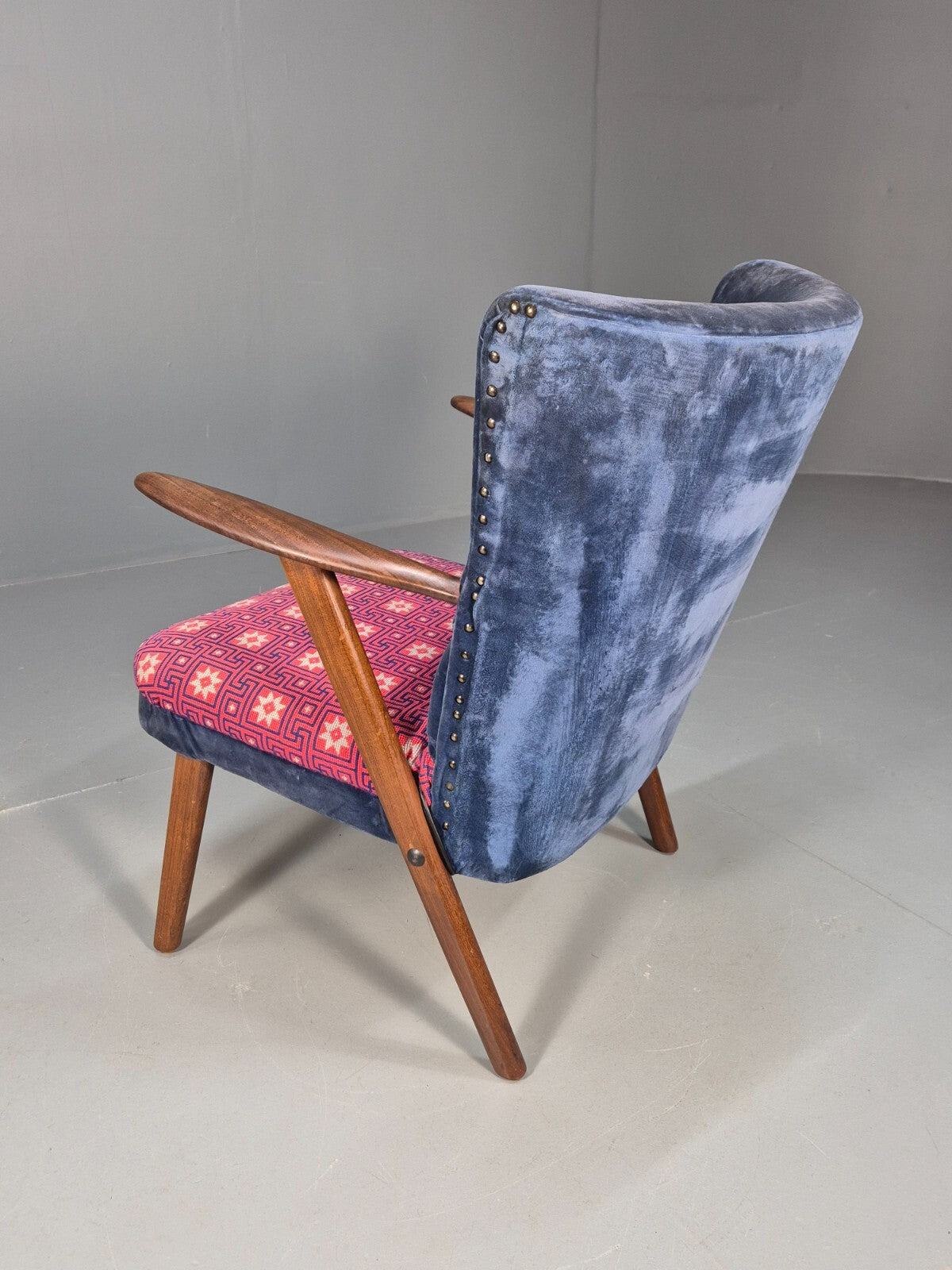 Danish 1960s Armchair Teak Blue Pink Fabric Eran Møbler EB9316 MNOR - UKDK FURNITURE