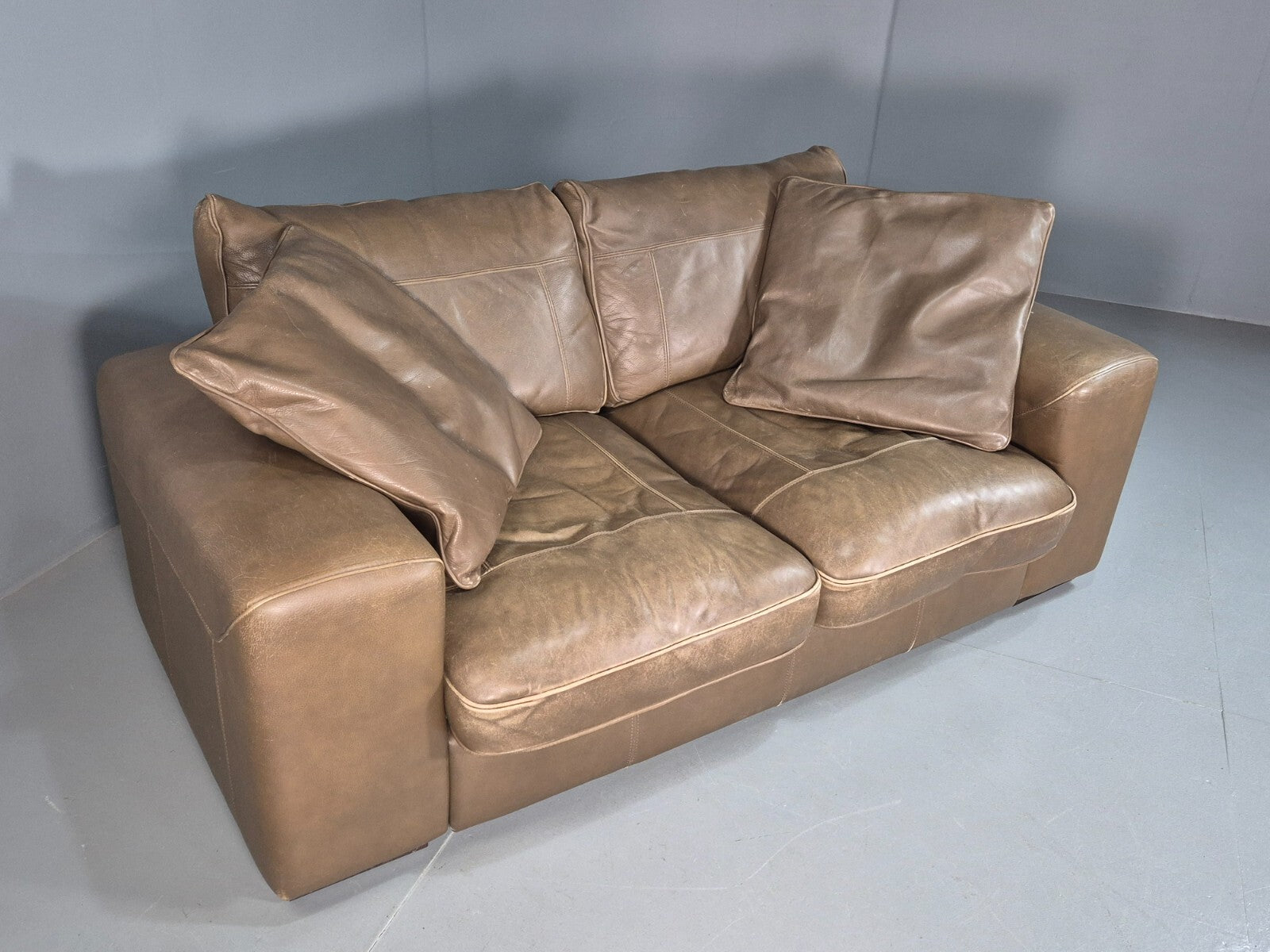 Vintage 2 Seat Sofa Taupe Leather Italian Modern Style EB8163 M2SS - UKDK FURNITURE