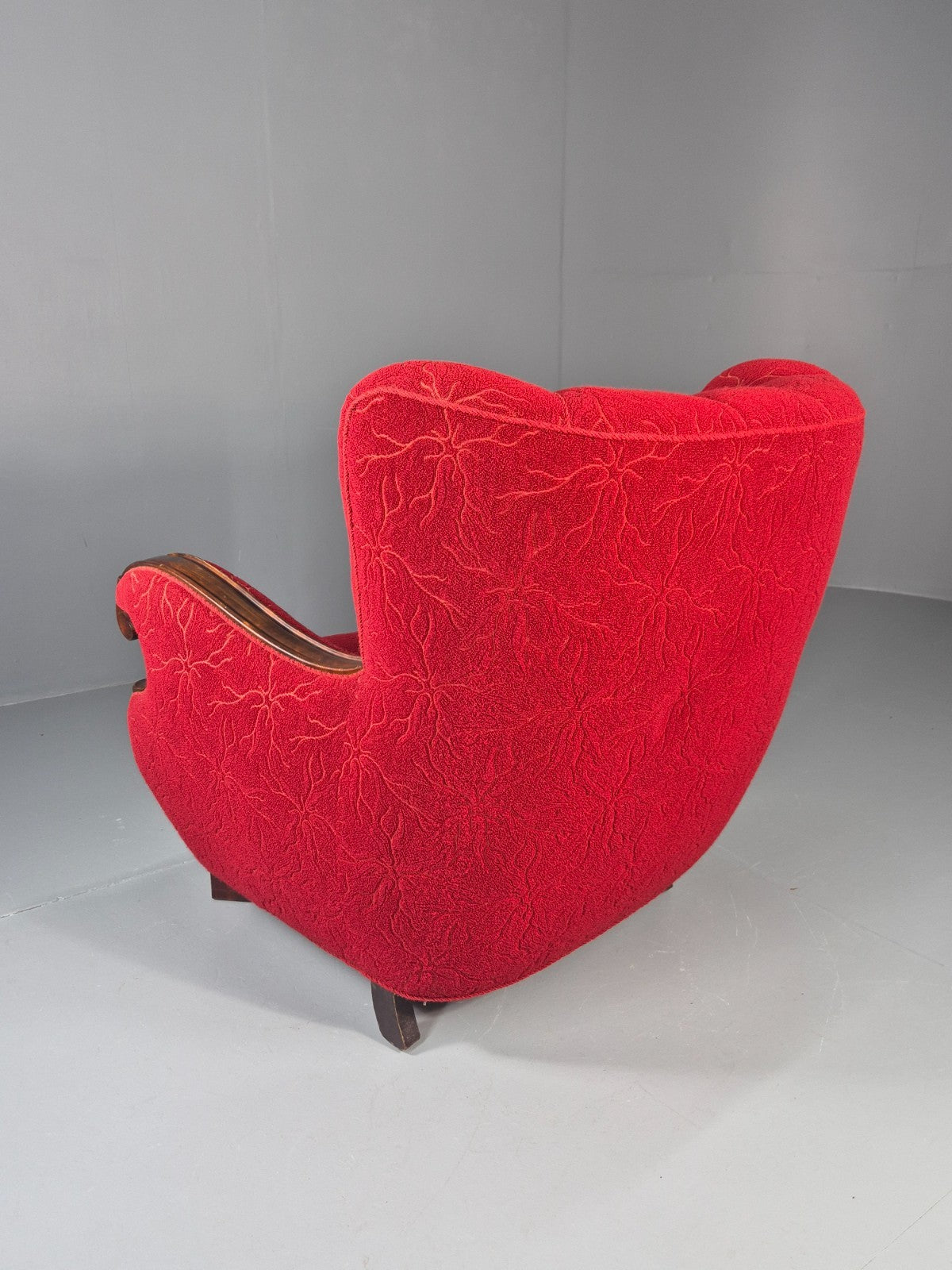 Vintage Art Deco Danish Lounge Chair Red Moquette 1930s EB11394 VCLO11