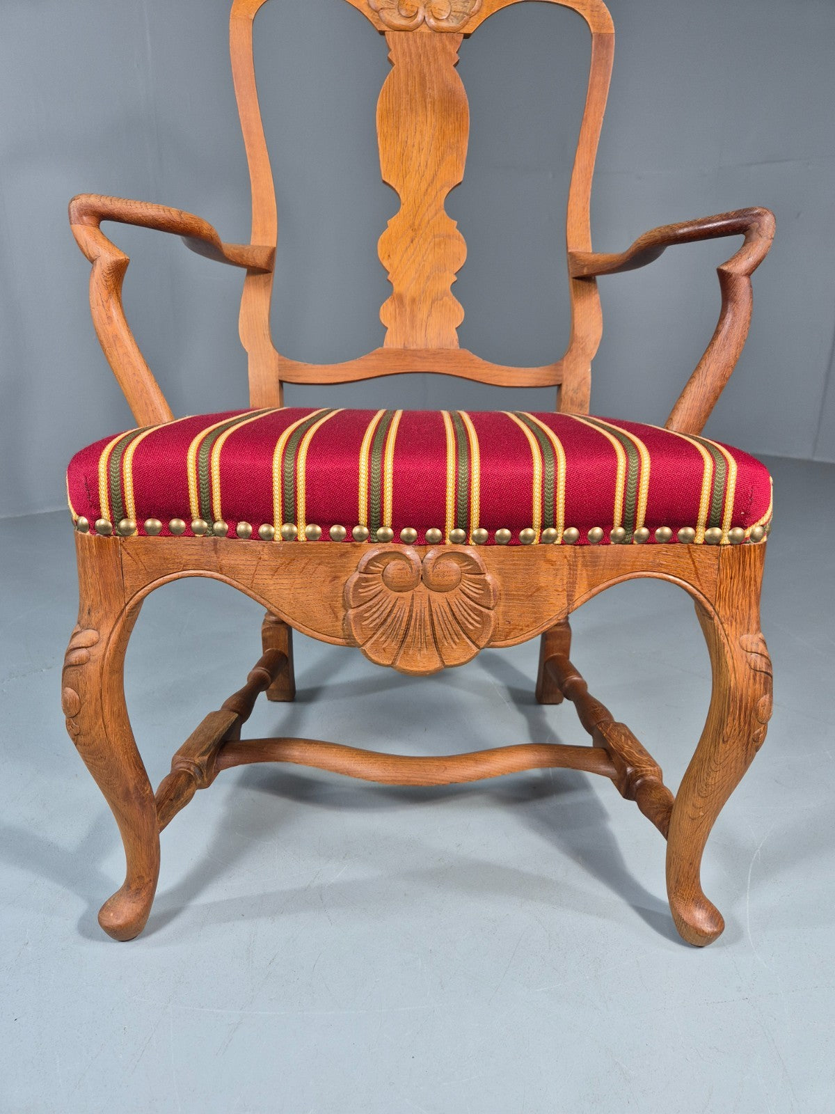 Antique Rococo Revival Oak Chair Danish 1880 Splat Back Shell Motif EB10887 VDIN15