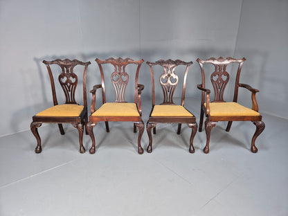 4 Antique Chippendale Revival Mahogany Dining Chairs 1900s EB9480 VDIN - UKDK FURNITURE