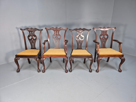 4 Antique Chippendale Revival Mahogany Dining Chairs 1900s EB9480 VDIN - UKDK FURNITURE
