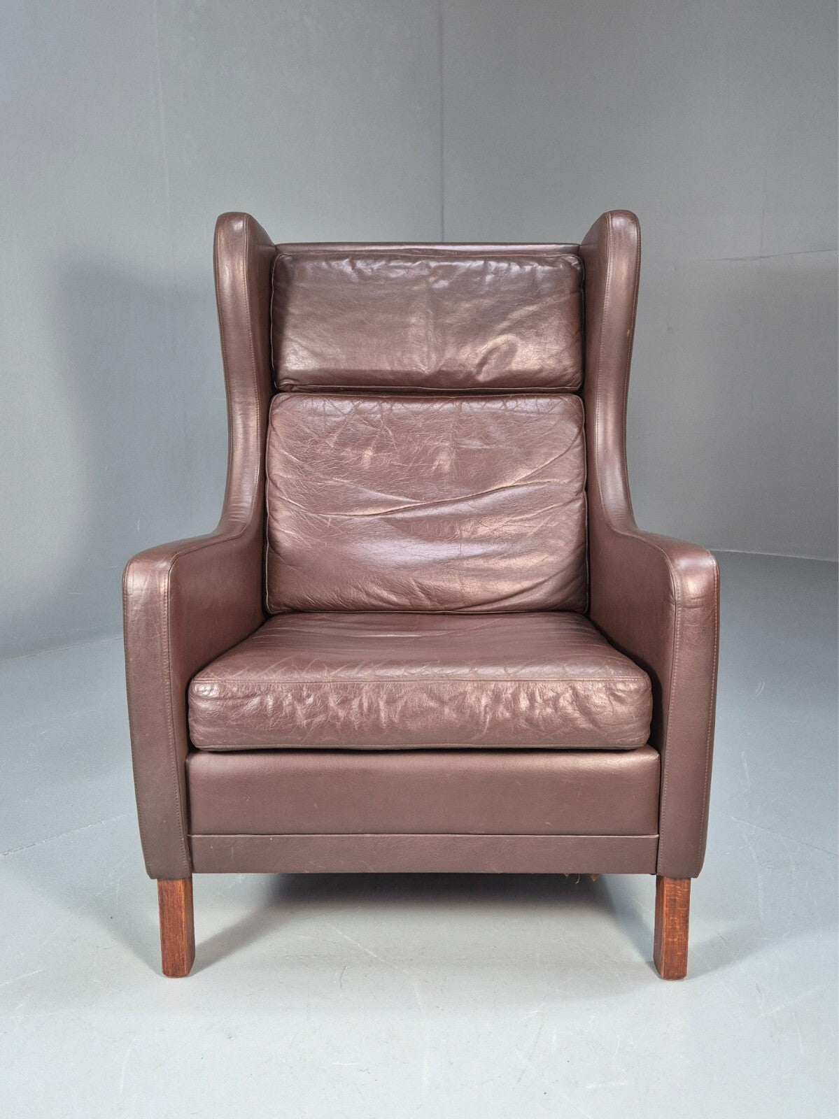 Vintage Brown Leather Wingback Chair Retro Mid Century Danish Design EB9329 MNOR - UKDK FURNITURE