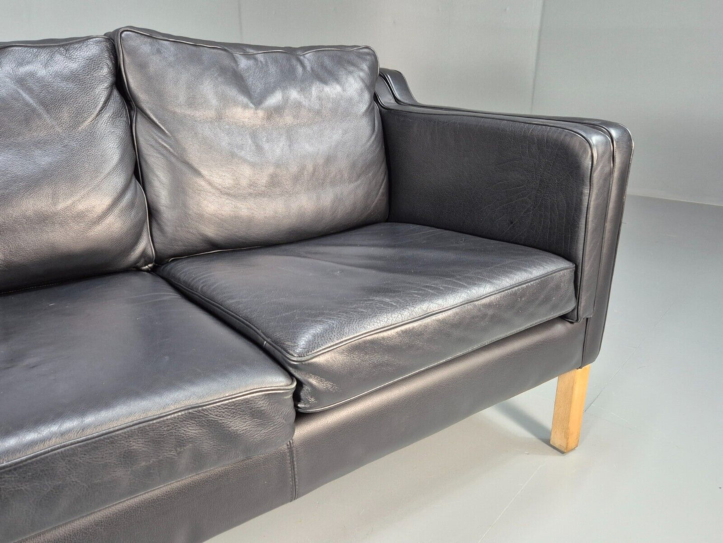 Vintage Danish 2 Seat Sofa Black Leather Mogensen Style Retro MCM EB8614 M2SS - UKDK FURNITURE