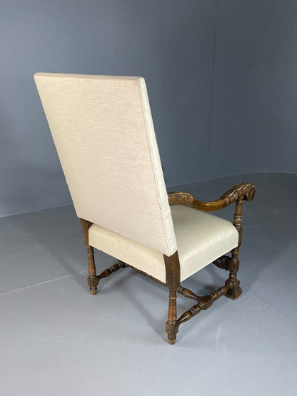 Vintage Danish Lounge Chair Cream Cotton Oak Frame Antique Style EB6917 VNOR - UKDK FURNITURE