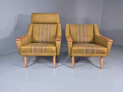 2 1970s Danish Lounge Chairs Green Wool Oak Details Retro Quality EB11408 MNOR3