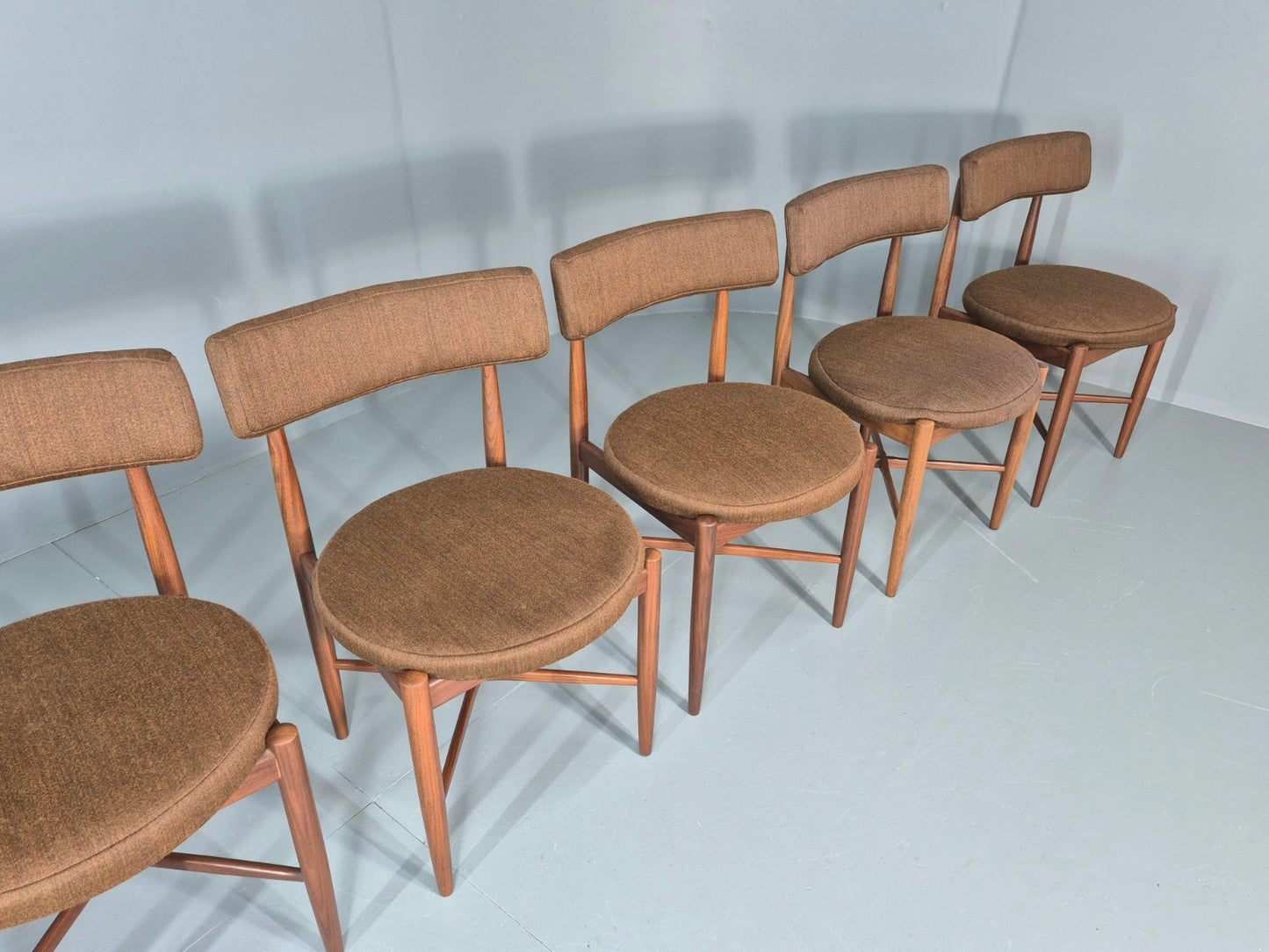 6 G Plan Round Seat Dining Chairs 1970s Retro MCM Original Fabric EB11613 MDIN3