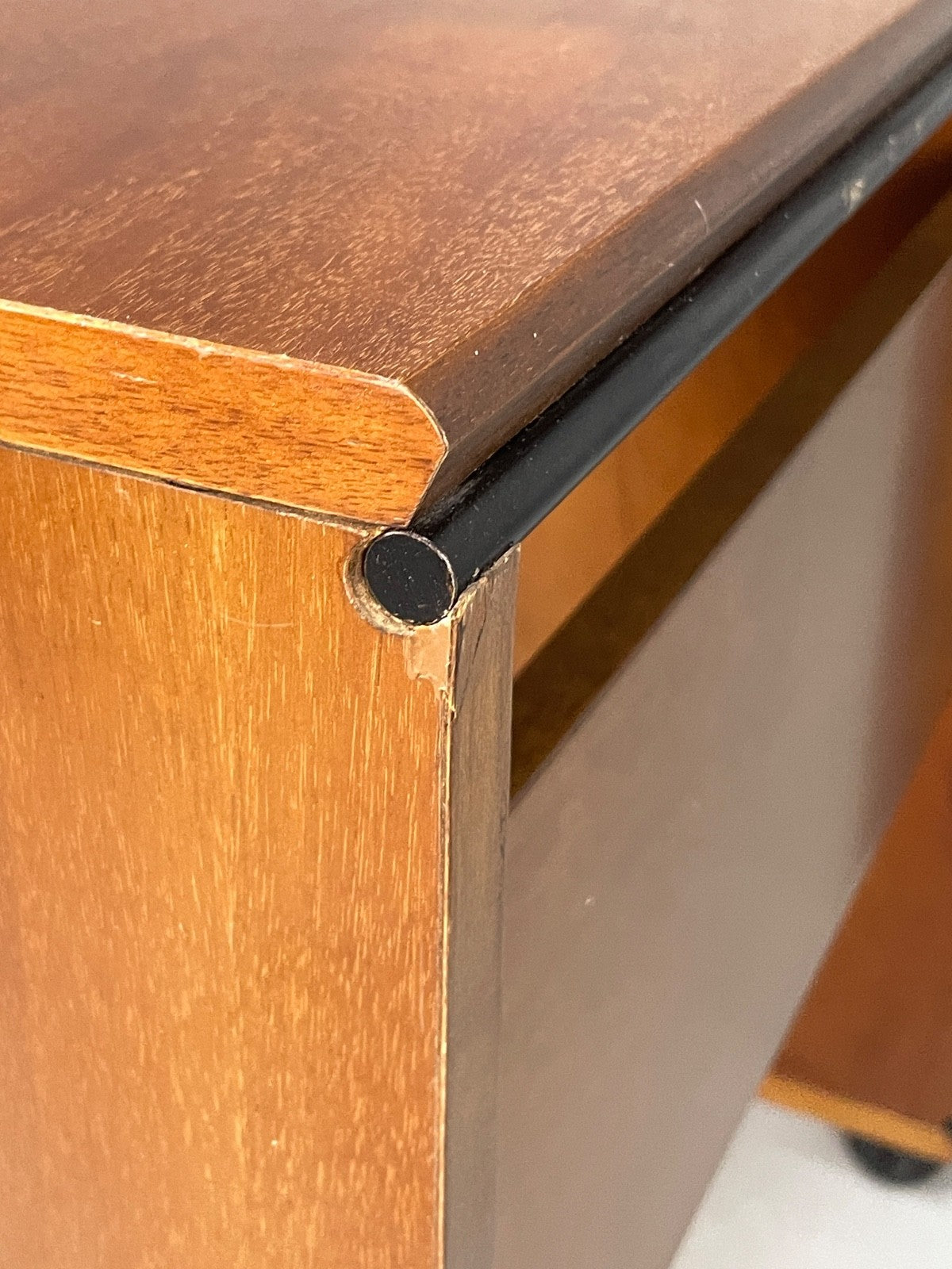 Vintage 1980s Cherry Desk Three Drawers Ball Feet Post Modern EB11058 MWOO21