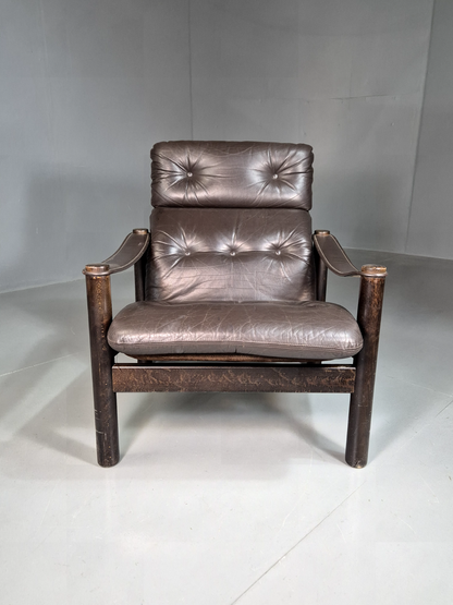 Vintage Danish Lounge Chair Brown Leather Ebbe Gehl Design Retro MCM EB7215 MNOR - UKDK FURNITURE