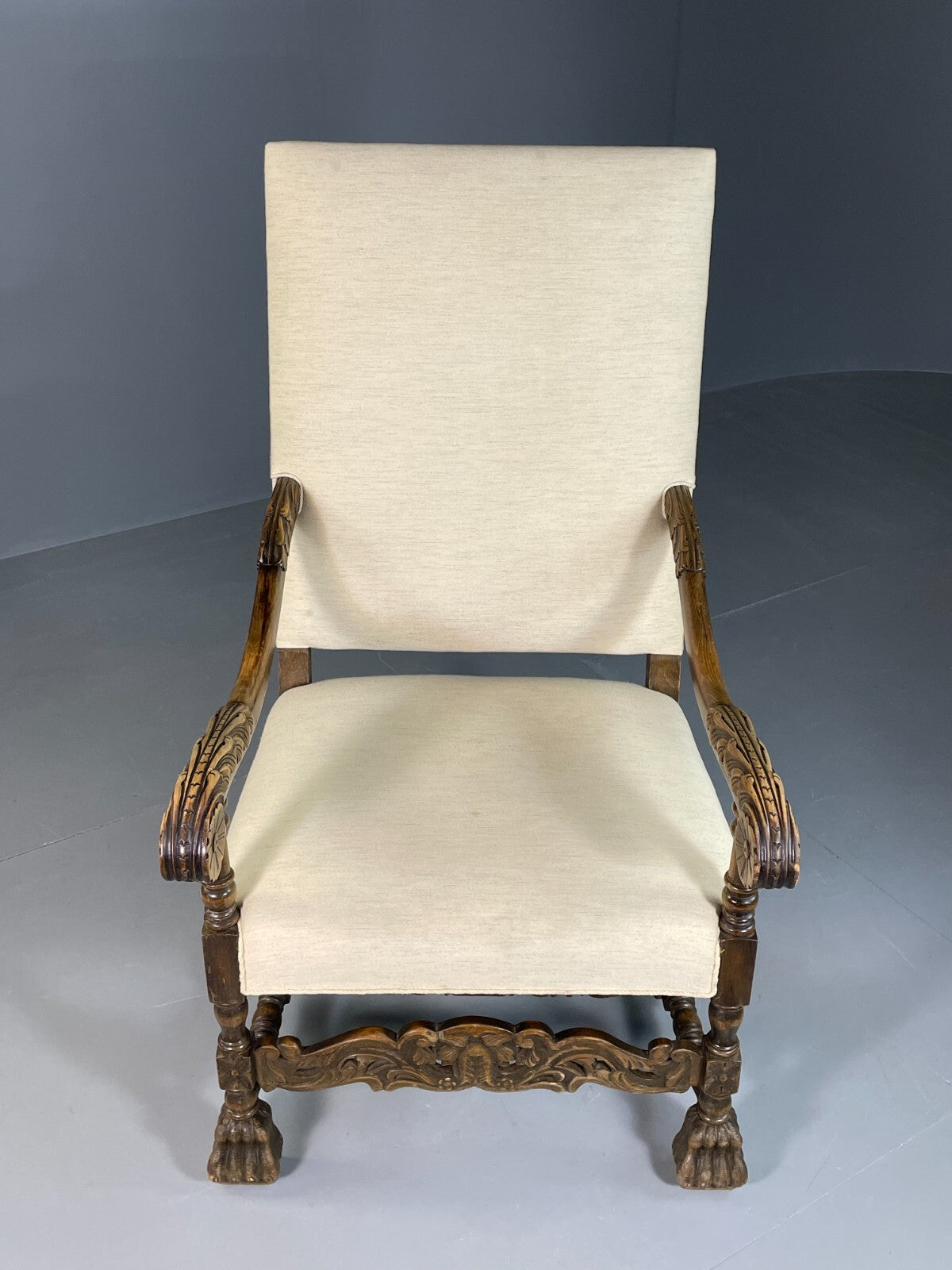 Vintage Danish Lounge Chair Cream Cotton Oak Frame Antique Style EB6917 VNOR2