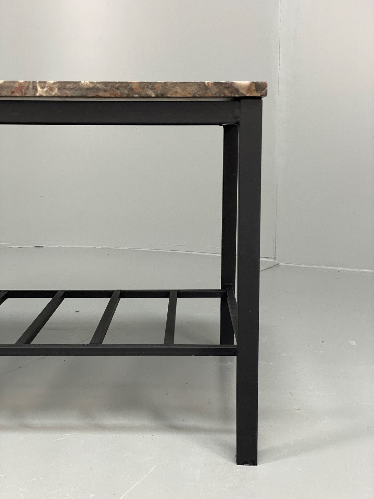 Vintage Marble Coffee Table Black Steel Frame Magazine Rack  1980s EB11047 MWOO7