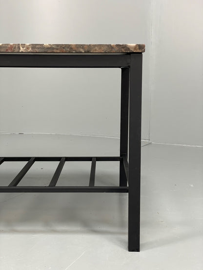 Vintage Marble Coffee Table Black Steel Frame Magazine Rack  1980s EB11047 MWOO7