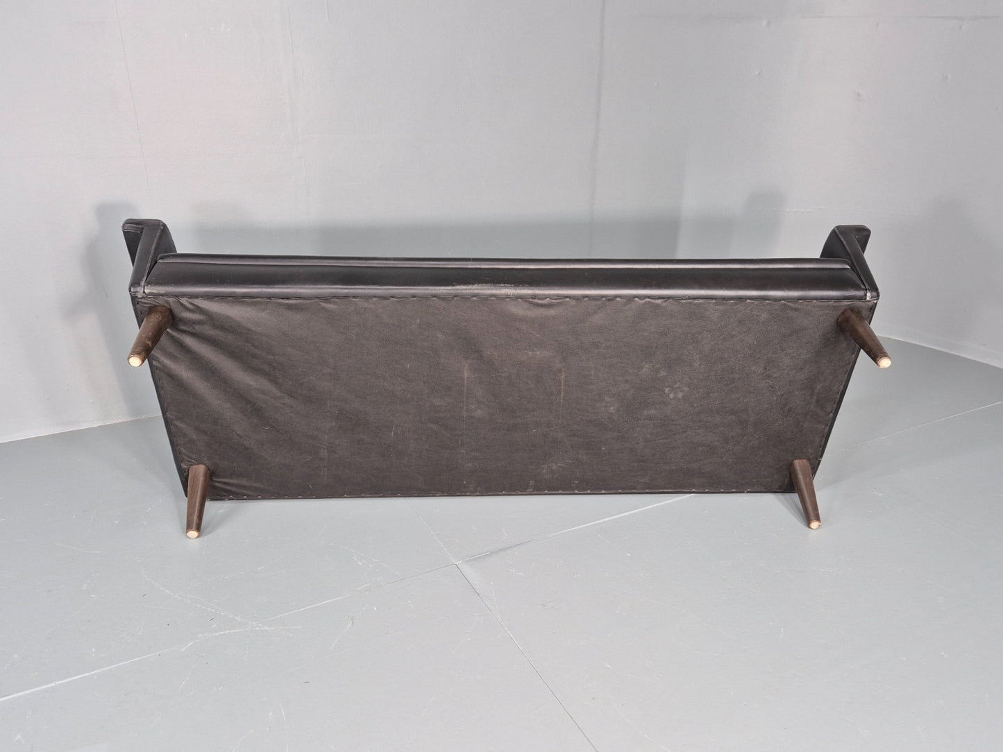 Vintage 1960s 3 Seat Sofa Danish Mid Century Design Black Leather EB10068 M3SS9