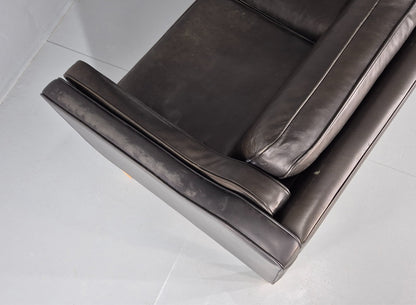 Vintage 3 Seat Sofa Danish Hurup Black Leather Retro MCM 1980s EB10472 M3SS20
