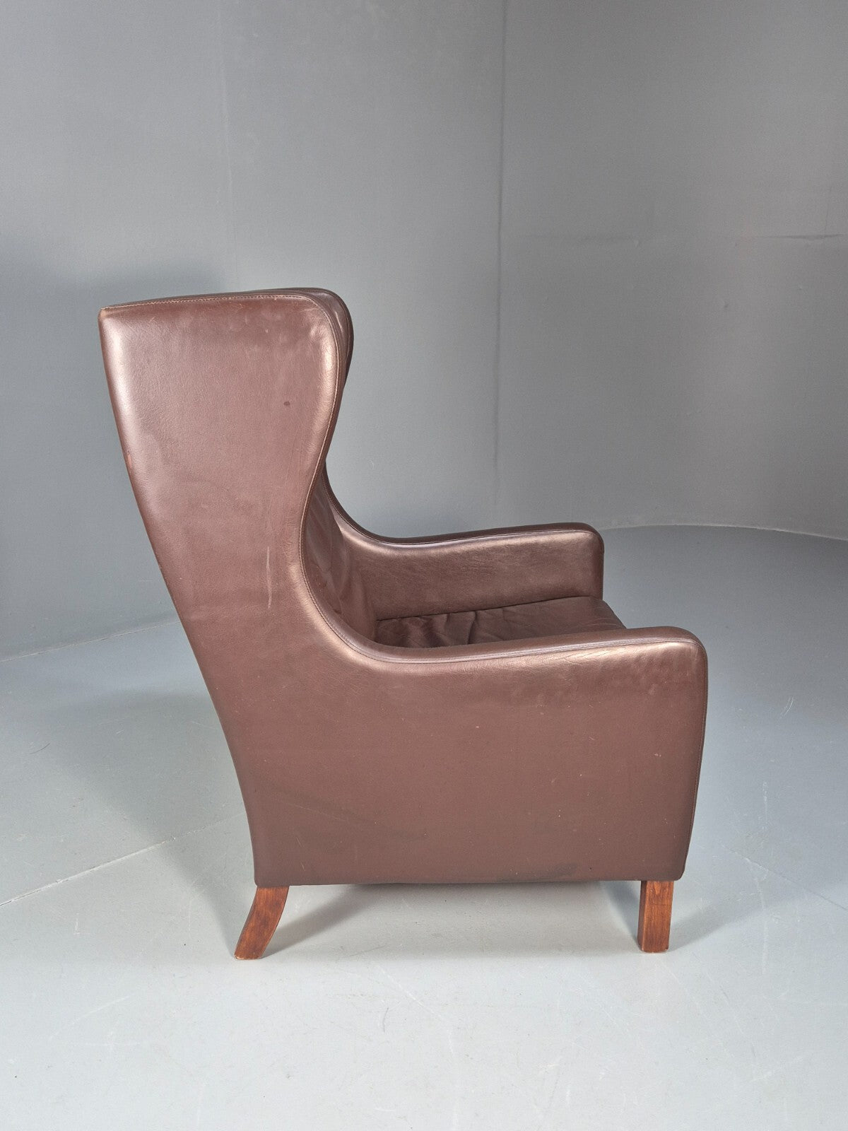 Vintage Brown Leather Wingback Chair Retro Mid Century Danish Design EB9329 MNOR - UKDK FURNITURE