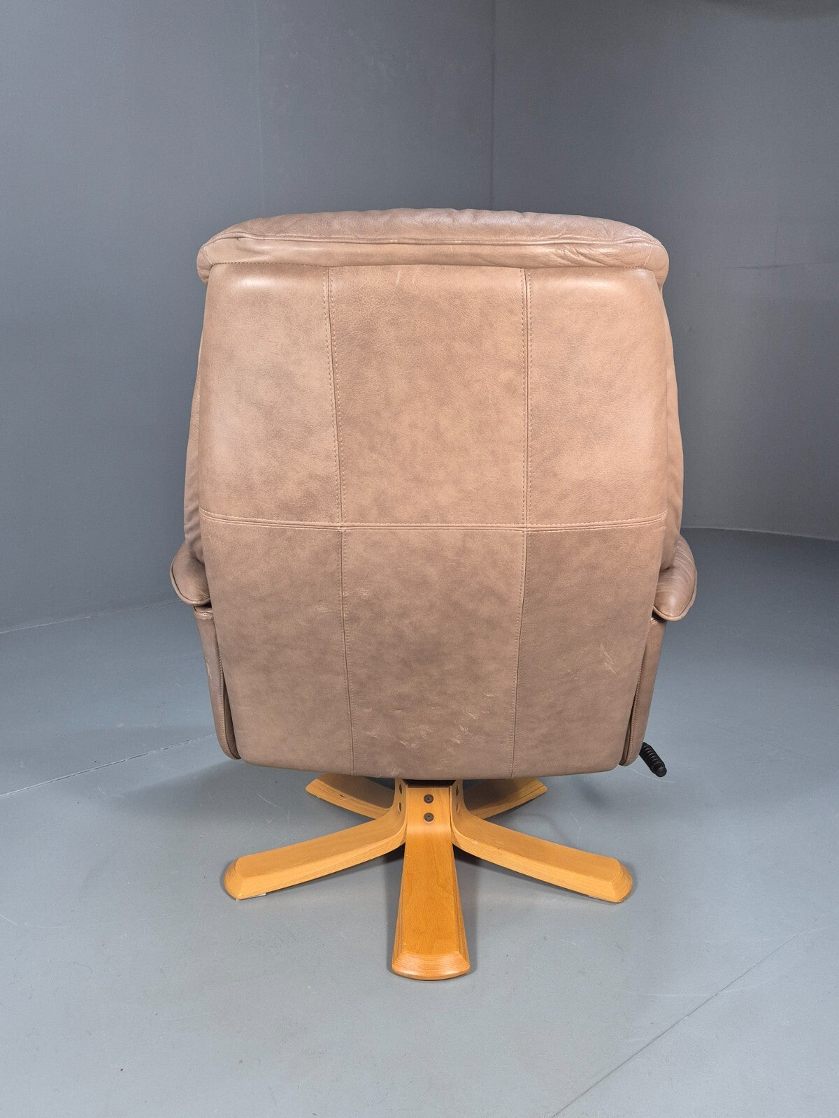 Vintage Danish Swivel and Recline Lounge Chair Beige Leather 1980s EB8889 MSWI - UKDK FURNITURE