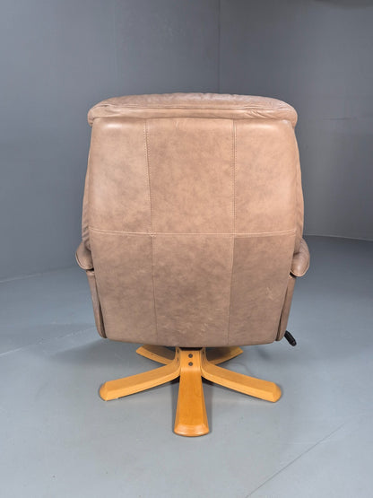 Vintage Danish Swivel and Recline Lounge Chair Beige Leather 1980s EB8889 MSWI - UKDK FURNITURE