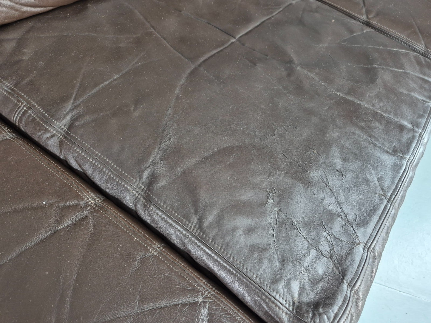 Vintage 3 Seat Leather Sofa 1970s Danish Brown Mid Century Retro EB10519 M3SS9