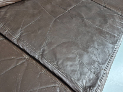 Vintage 3 Seat Leather Sofa 1970s Danish Brown Mid Century Retro EB10519 M3SS9
