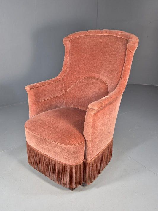Vintage Pink Aret Deco Danish Tub Chair 1930s Tassels Antique EB9621 VCLO - UKDK FURNITURE