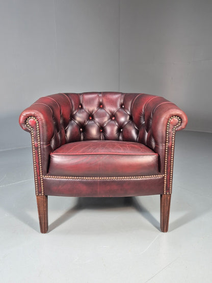 Leather Club Chair Danish Vintage Oxblood Buttoned 1980s Repro EB10756 VLEA1