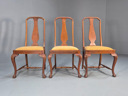 3 Walnut Queen Anne Style Dining Chairs Cabriole Pad Feet Splat Back EB9699 VDIN - UKDK FURNITURE