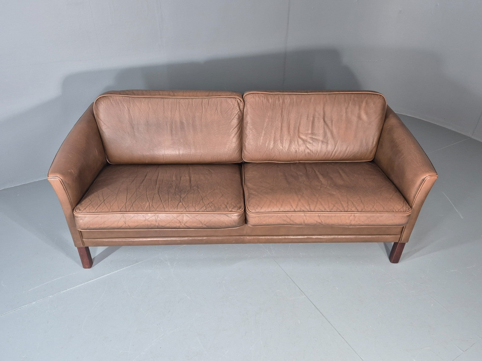 Vintage Danish 2.5 Seater Brown Leather 1970s Retro Mid Century EB11629 M3SS4