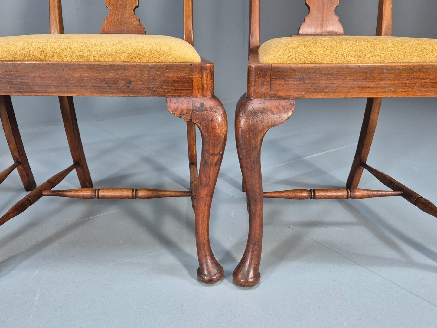 3 Walnut Queen Anne Style Dining Chairs Cabriole Pad Feet Splat Back EB9699 VDIN - UKDK FURNITURE