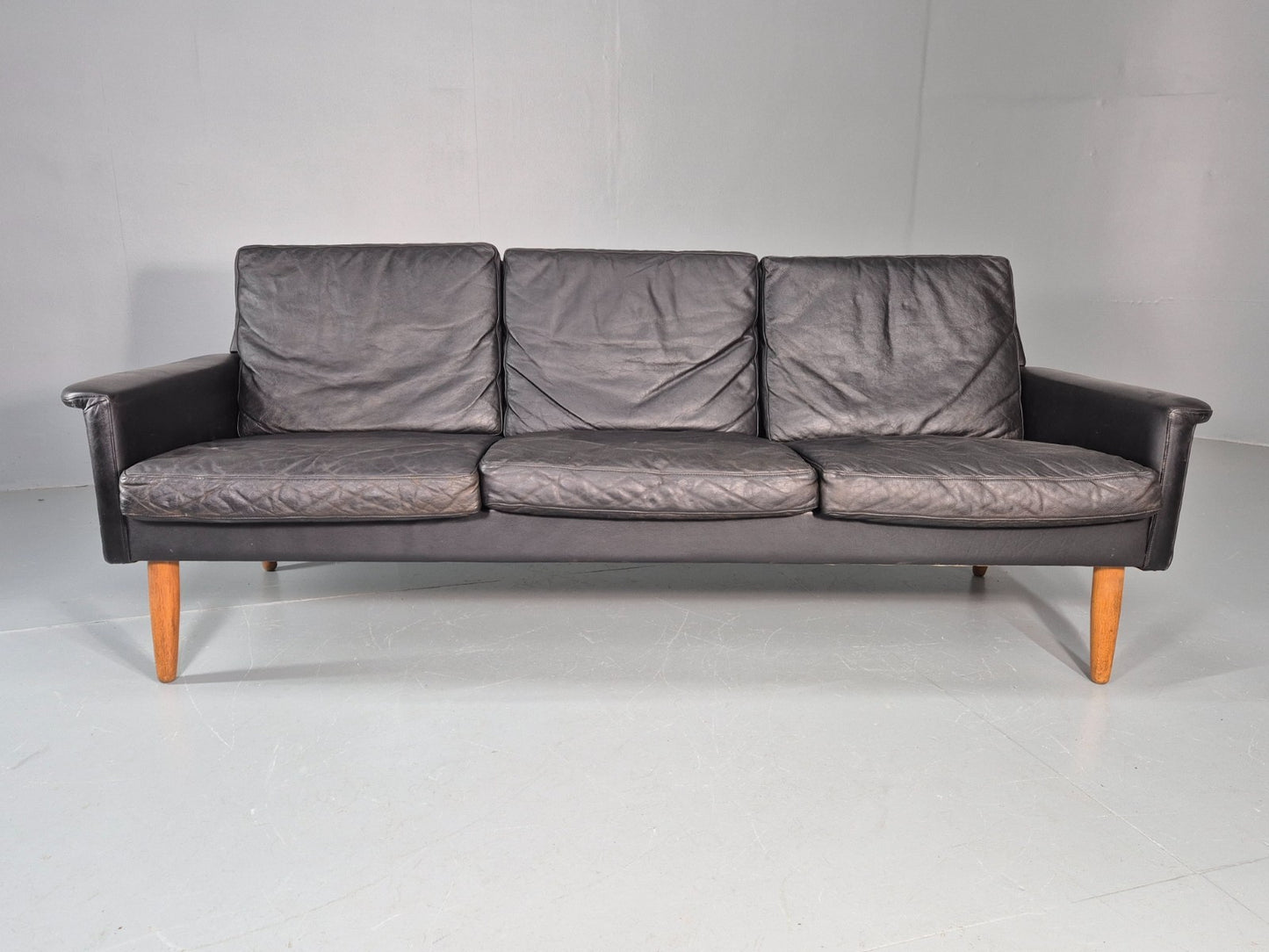 Vintage 3 Seat Sofa 1960s Danish Black Leather Mid Century Modern EB11384 M3SS4