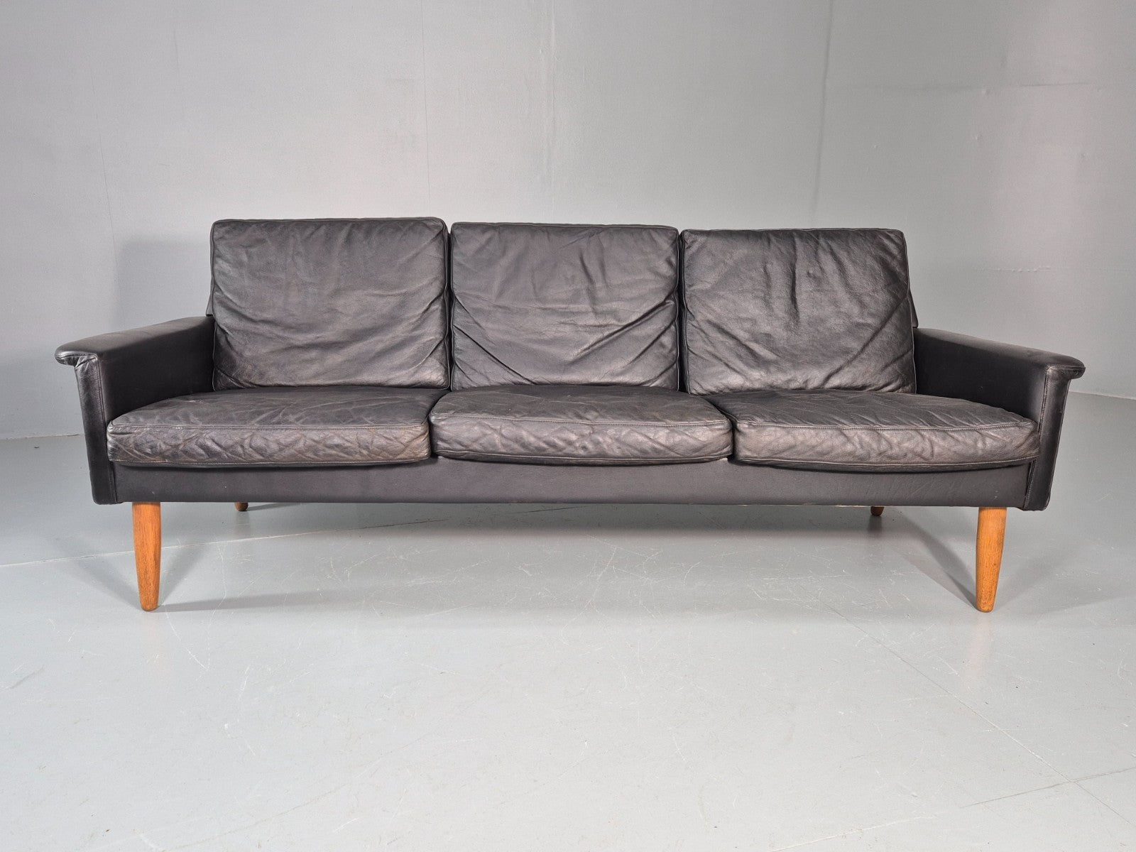 Vintage 3 Seat Sofa 1960s Danish Black Leather Mid Century Modern EB11384 M3SS4