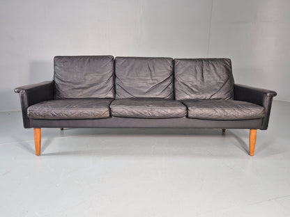 Vintage 3 Seat Sofa 1960s Danish Black Leather Mid Century Modern EB11384 M3SS4