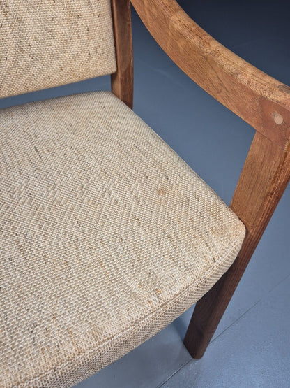 Vintage Danish Elbow Chair Beige Wool Teak Retro MCM 1970s EB9156 MDIN - UKDK FURNITURE