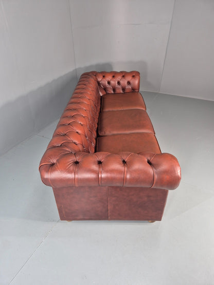 3 Seater Chesterfield Sofa Red Leather Studded Vintage EB11028 VCHE15
