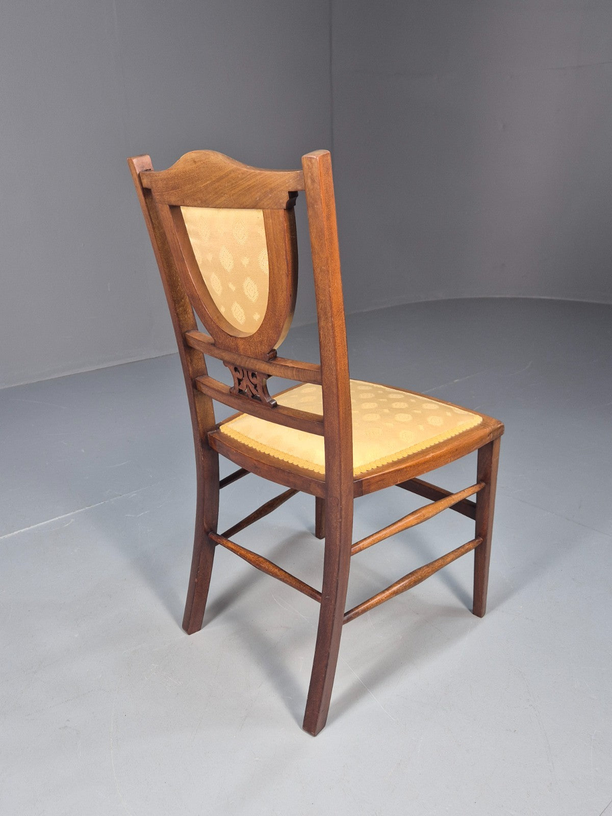 Antique Edwardian Dining Chair Mahogany Inlay Gold Upholstery  EB10716 VDIN6