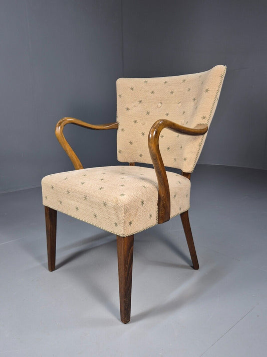 Vintage Danish Lounge Chair Beige Wool Beech Frame 1950s Retro MCM EB8991 MNOR - UKDK FURNITURE