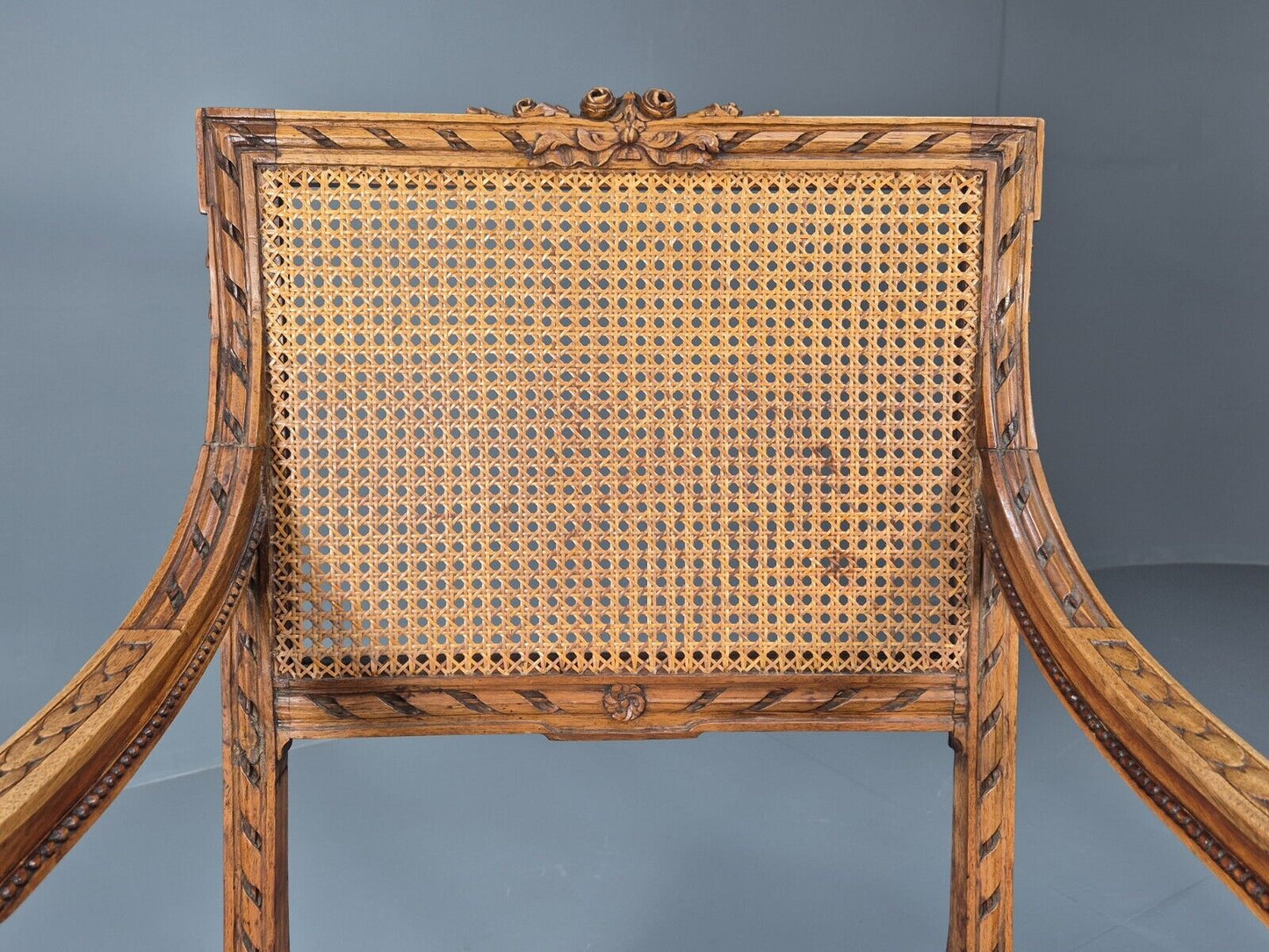 2 Vintage Danish Lounge Chairs Rattan Walnut Louis XVI Style Antique EB8995 VBER - UKDK FURNITURE