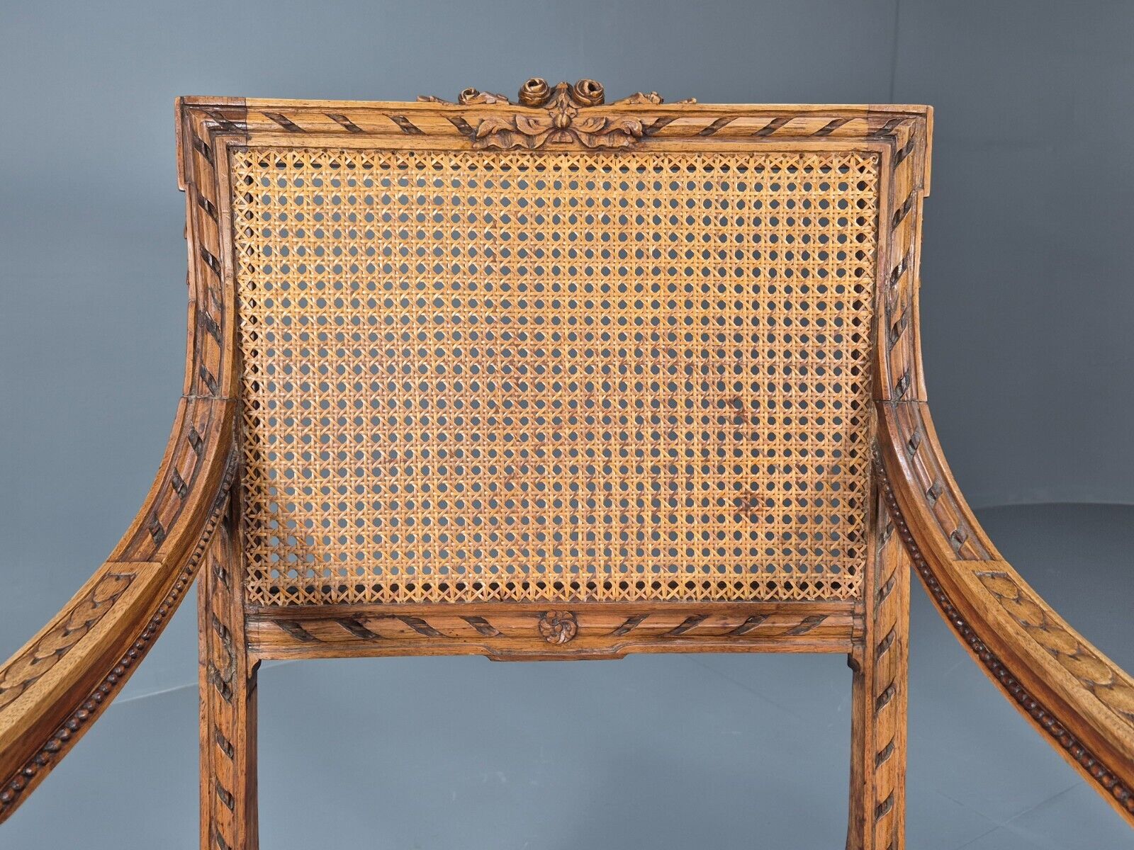 2 Vintage Danish Lounge Chairs Rattan Walnut Louis XVI Style Antique EB8995 VBER - UKDK FURNITURE