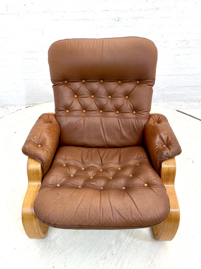 Vintage Danish Leather Lounge Chair, Bentwood Frame, Retro, MCM EB4391 MBEN - UKDK FURNITURE