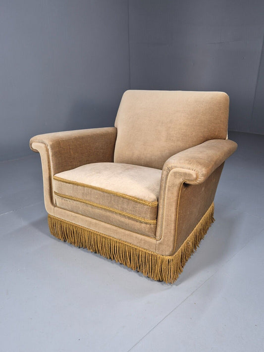 Vintage Danish Lounge Chair Gold Velour Tassels 1960s Retro MCM EB8947 VCLO - UKDK FURNITURE